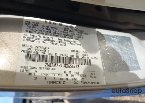 2008 Mercury Grand Marquis Ls из США, поврежденный, VIN 2MEFM75V18X656778